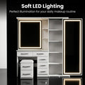 2-in-1 LED Makeup Vanity Table with Wardrobe Combo, Bedroom Dressing Table with Storage Drawers