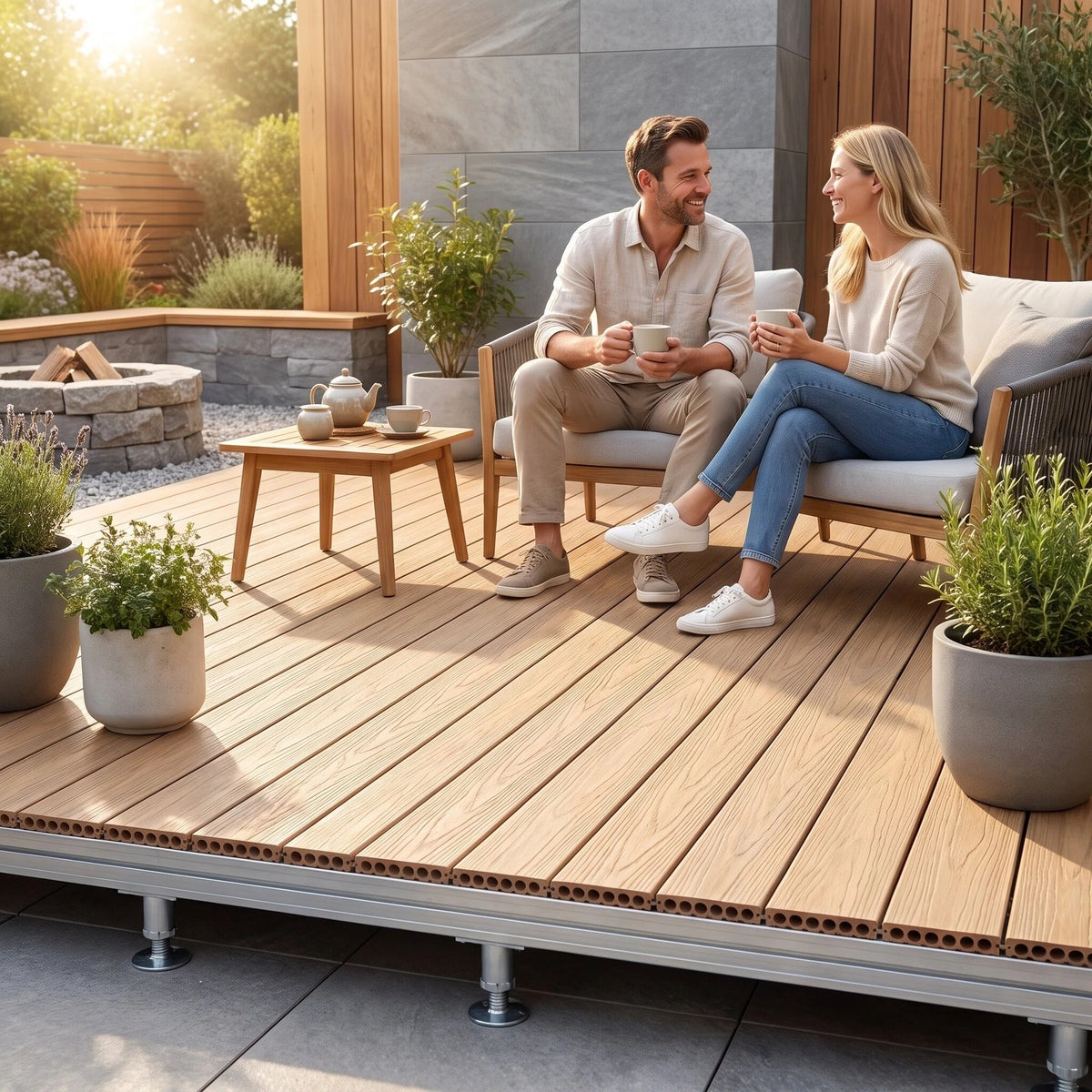 Adjustable Pedestal WPC Deck Tiles Raised Outdoor Composite Wood Deck Panels