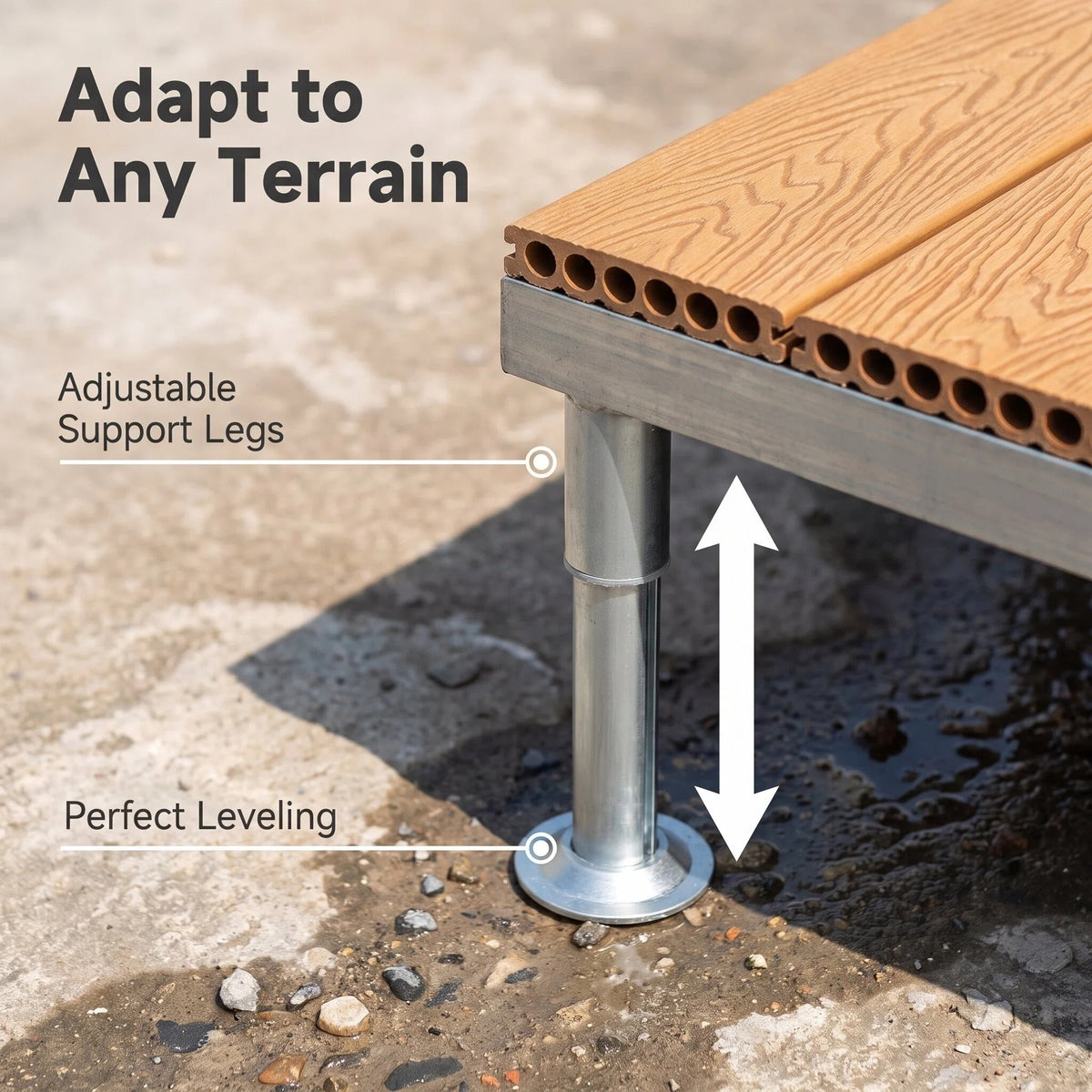 Adjustable Pedestal WPC Deck Tiles Raised Outdoor Composite Wood Deck Panels