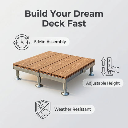 Adjustable Pedestal WPC Deck Tiles Raised Outdoor Composite Wood Deck Panels